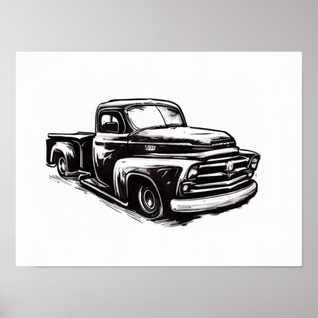 Dodge lastbil bläck teckning svart och vitt poster (Framsidan)