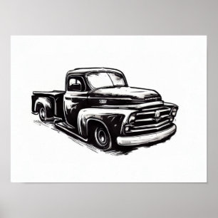 Dodge lastbil bläckteckning svart och vit poster