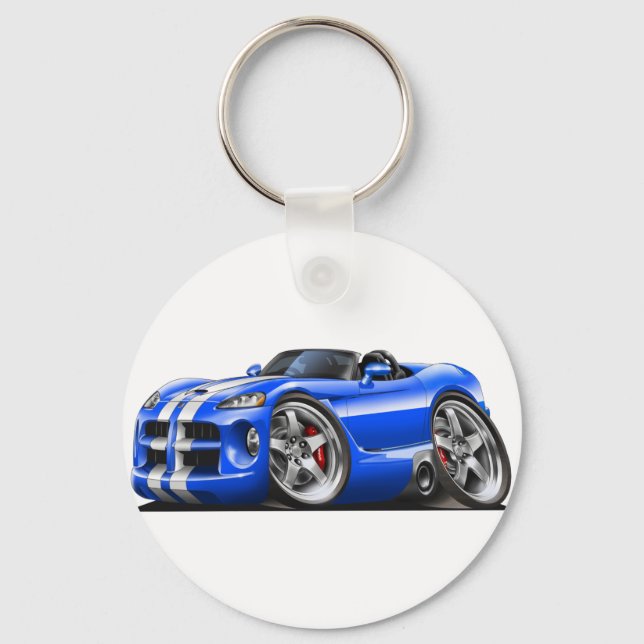 Dodge Viper Roadster Blue-White Car Nyckelring (Framsida)