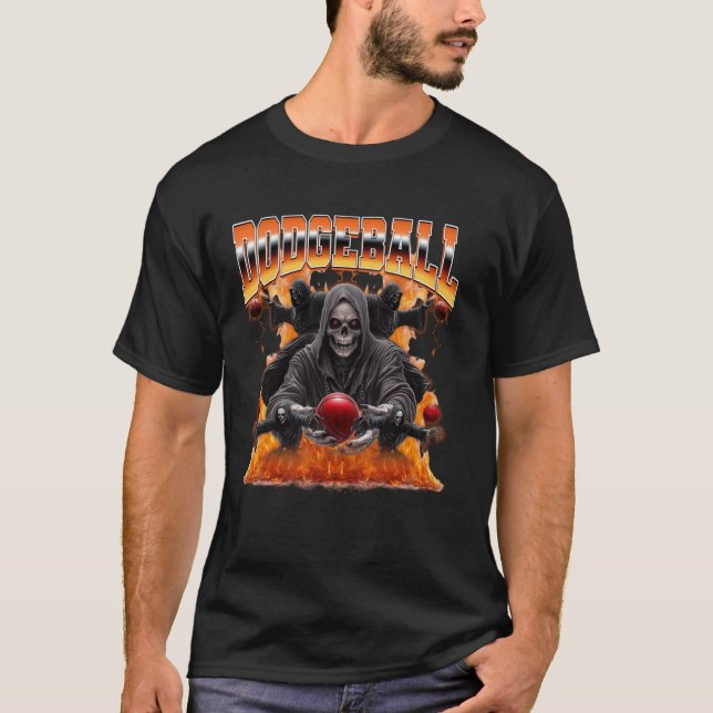 Dodgeballspelare Grim Reaper 90-tals Bootleg-stil T Shirt (Framsida)