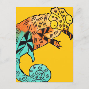 Dodle-illustration för gult chameleon reptile-teck vykort