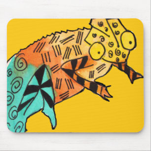 Dodle-illustration för gult chameleon-reptiler musmatta
