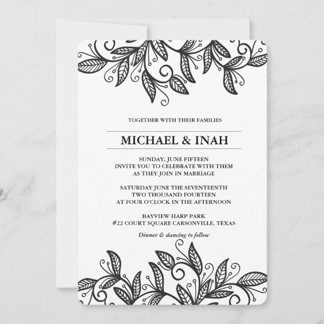 Dodle swirl löv inbjudningar (Framsida)