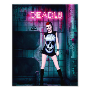 Dödlig Neon Punk Dödskalle Flicka Fototryck