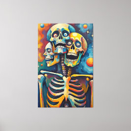Dödlighetens trefaldighet - Abstrakt 3-Headed Skel Canvastryck