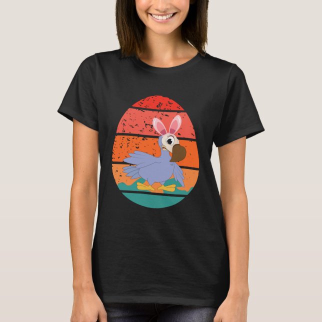 Dodo Bird Bunny Happy Easter Eggs Retro Men Women  T Shirt (Framsida)