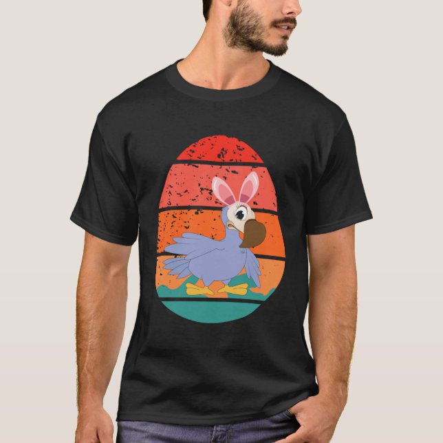 Dodo Bird Bunny Happy Easter Eggs Retro Men Women  T Shirt (Framsida)