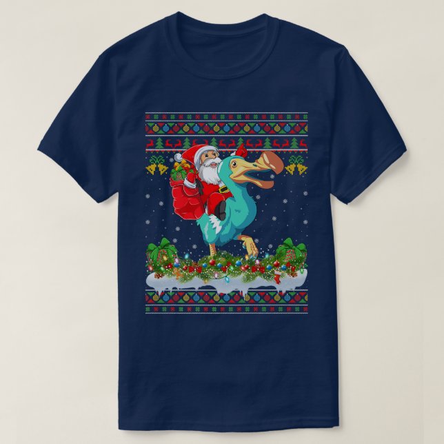 Dodo Bird Julafton Pajama Ugly Santa Riding Dodo C T Shirt (Design framsida)