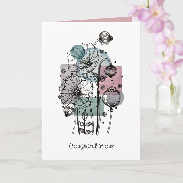 Dodocka i Bläck och vattenfärgskort Kort (Orkide)