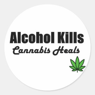 Dödor av alkohol Cannabis Heals Stickers Runt Klistermärke