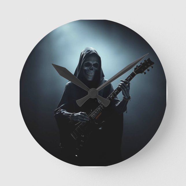 Dödsängel på scen med gitarr rund klocka (Framsida)