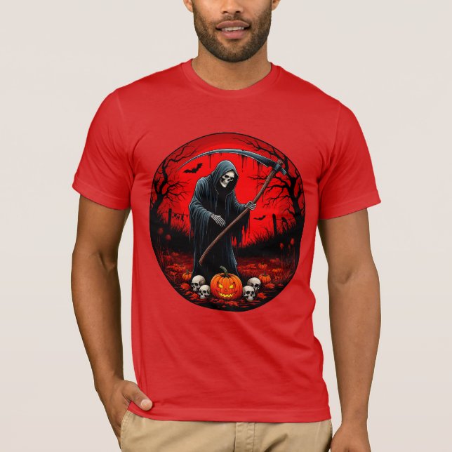 Dödsängel scen med röd bakgrund t shirt (Framsida)