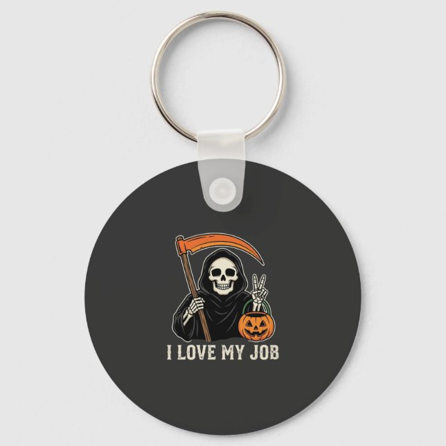 Dödsängeln älskar mitt jobb Halloween-design Nyckelring (Framsida)