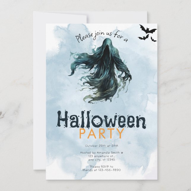 Dödsänglar Fladdermöss Blå Rök Halloweenfest Inbjudningar (Framsida)