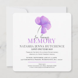 Dödsårsdag, lila vattenfärgsfoto inbjudningar