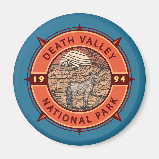 Dödsdalen nationalpark Coyote Retro Compass Magnet (Framsidan)