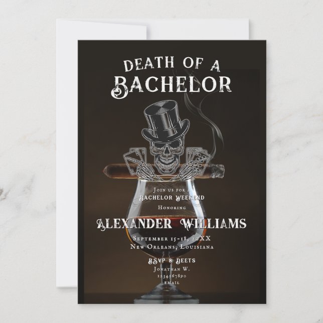 Dödsfall för ett Bachelor Skull Poker Bachelor Par Inbjudningar (Framsida)