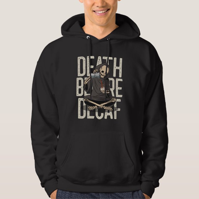 Dödsfall före Decaf - Lönngrim Reaper Coffee Kärle Hoodie (Framsida)