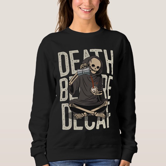 Dödsfall före Decaf - Lönngrim Reaper Coffee Kärle T Shirt (Framsida)