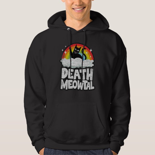 Dödsfall Meowtal Cat Rainbow Retro Kids Goth Döme  Hoodie (Framsida)