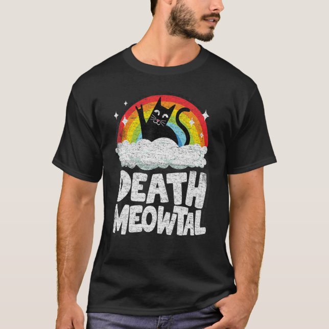 Dödsfall Meowtal Cat Rainbow Retro Kids Goth Döme  T Shirt (Framsida)