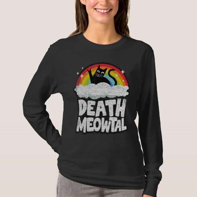 Dödsfall Meowtal Cat Rainbow Retro Kids Goth Döme  T Shirt (Framsida)
