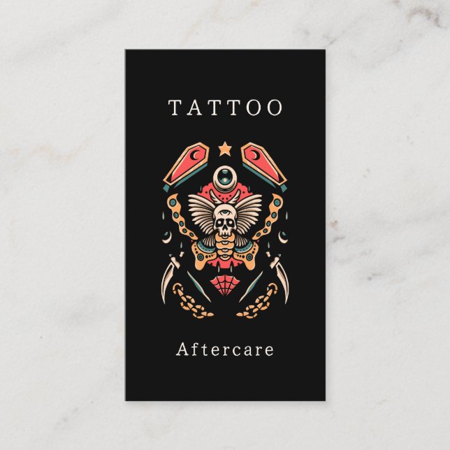 Dödsfjäril Tattoo Eftervård Instruktioner Visitkort (Framsida)