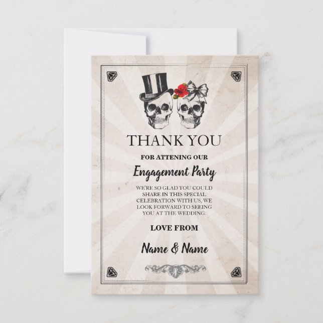 Dödskallar Halloween tack bröllop lantlig kort (Framsida)