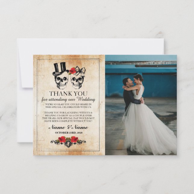 Dödskallar Halloween Tack Gotisk Fotokort Inbjudningar (Framsida)