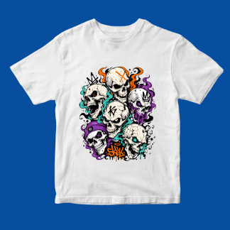 Dödskallar med flammor serie graffiti konststil t shirt