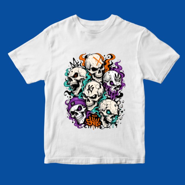 Dödskallar med flammor serie graffiti konststil t shirt (Skapare uppladdad)