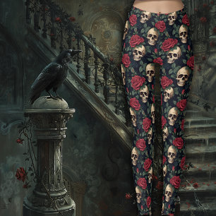 Dödskallar med röda rosor leggings