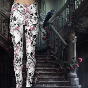 Dödskallar med rosa blommor leggings