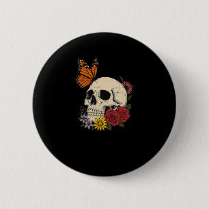 Dödskallar Monark Fjäril Blommor Halloween Män Kvi Knapp