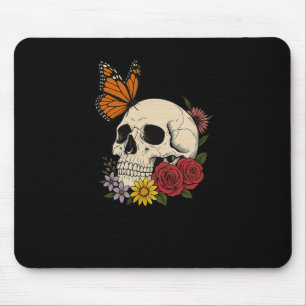Dödskallar Monark Fjäril Blommor Halloween Män Kvi Musmatta
