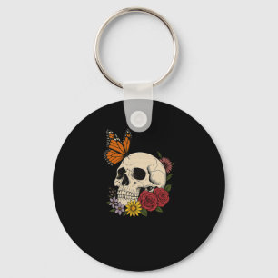 Dödskallar Monark Fjäril Blommor Halloween Män Kvi Nyckelring