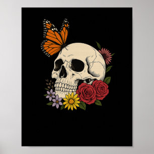 Dödskallar Monark Fjäril Blommor Halloween Män Kvi Poster