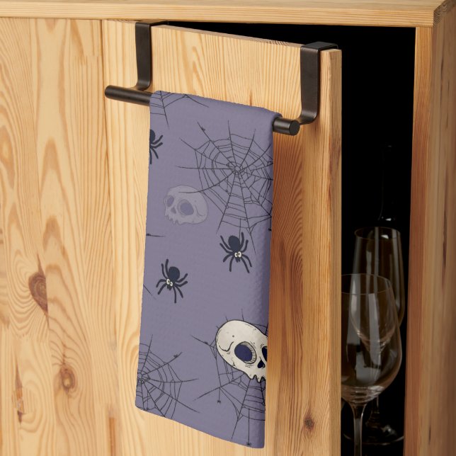 Dödskallar Spindlar Spindelnät Blå Halloween Kökshandduk (Thirds Fold)