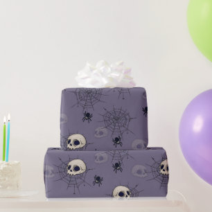 Dödskallar Spindlar Spindelnät Blå Halloween Presentpapper