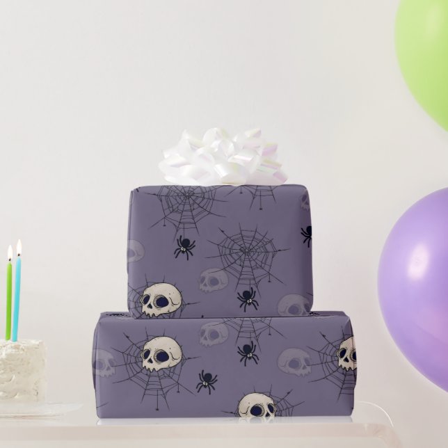 Dödskallar Spindlar Spindelnät Blå Halloween Presentpapper (Festgåvor)
