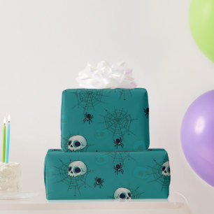 Dödskallar Spindlar Spindelnät Grön Halloween Presentpapper