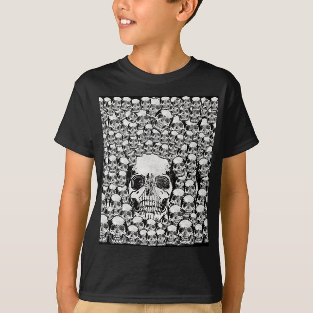 DÖDSKALLAR VÄGG DÖD DÖD SKELETT SVART VIT T SHIRT (Framsida)