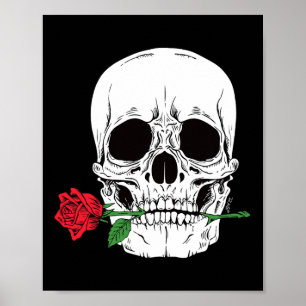 Dödskalle ansikte röd ros rock n roll cool skelett poster