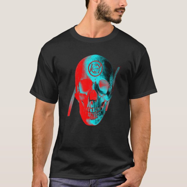 Dödskalle Blå Röd T Shirt (Framsida)