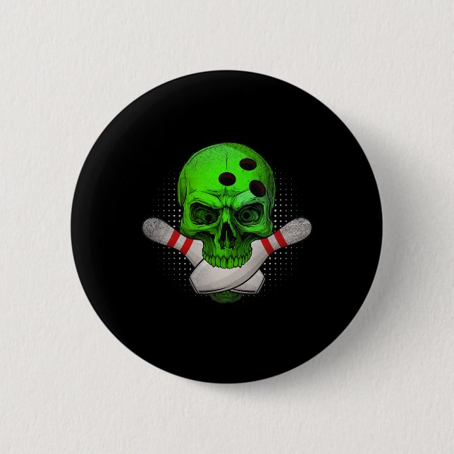 Dödskalle bowlingklot & käglor Glad Halloween Knapp (Framsida)