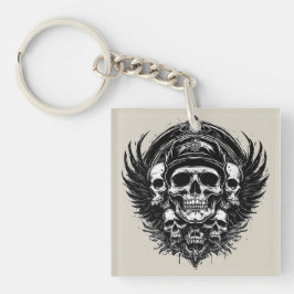 Dödskalle-design med vingar och symboler