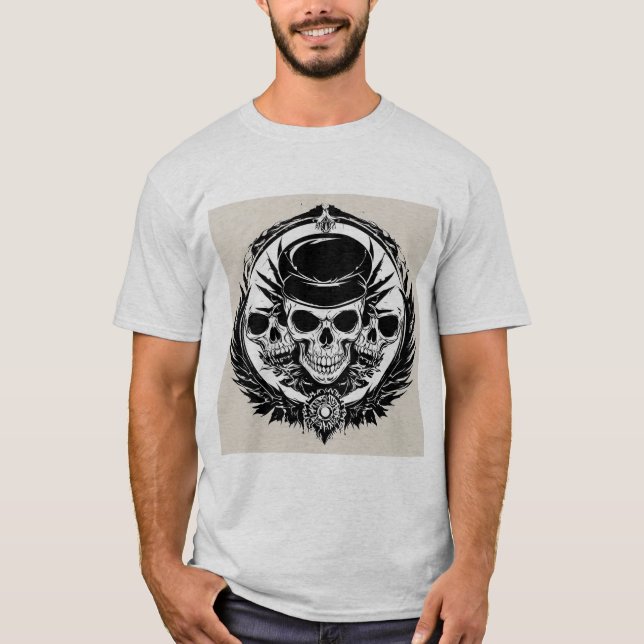 Dödskalle design med vingar och symboler t shirt (Framsida)