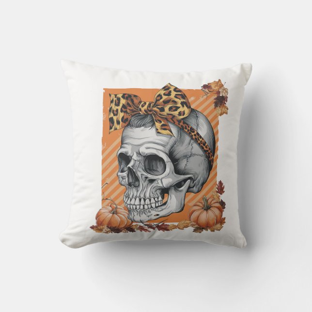Dödskalle Fall Båge Halloween Kudde (Framsida)