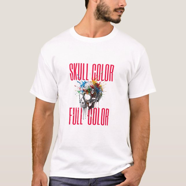 Dödskalle Färg Fullfärgsgrafisk T-Shirt (Framsida)