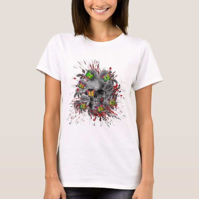 DÖDSKALLE FLORAL FÄRGRIK FÄRIL T SHIRT (Framsida)